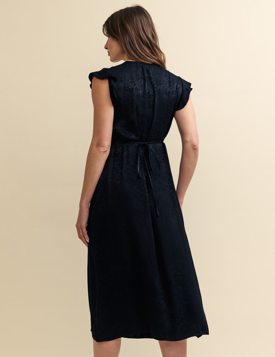 Black Satin Jacquard Lily Midi Dress