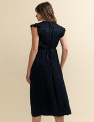 Black Satin Jacquard Lily Midi Dress