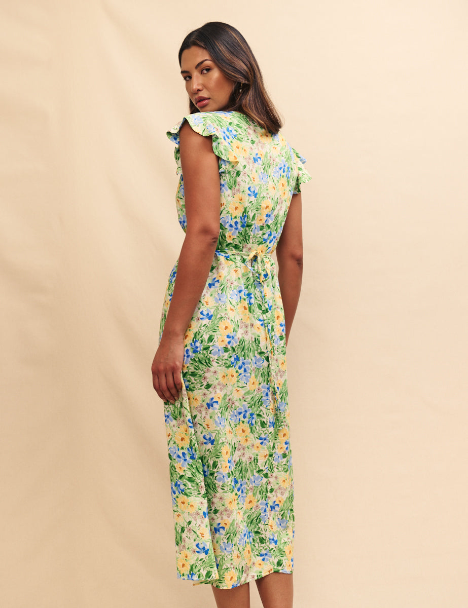 Green Floral Lily Midi Dress