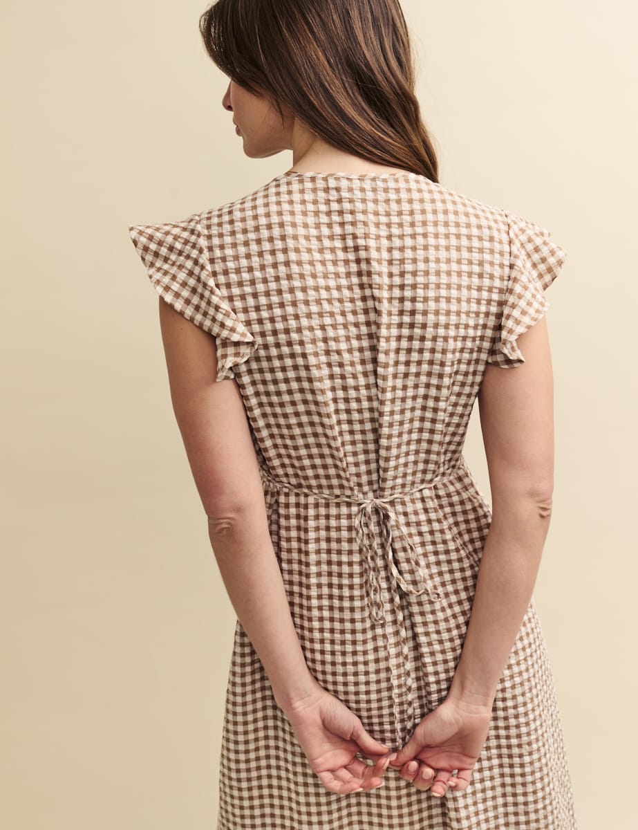 Beige Gingham Check Lily Midi Dress