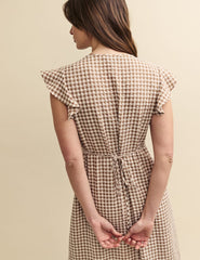 Beige Gingham Check Lily Midi Dress