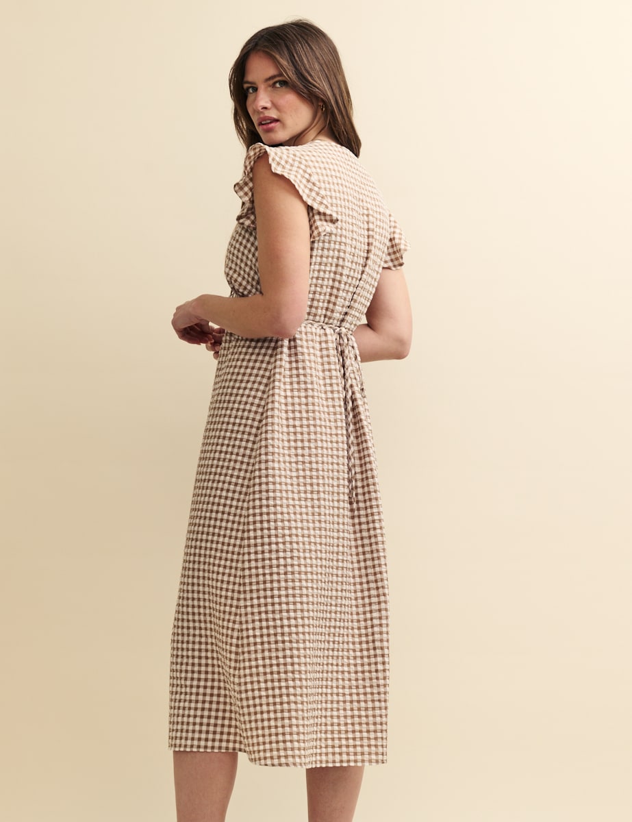 Beige Gingham Check Lily Midi Dress