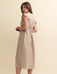 Beige Gingham Check Lily Midi Dress