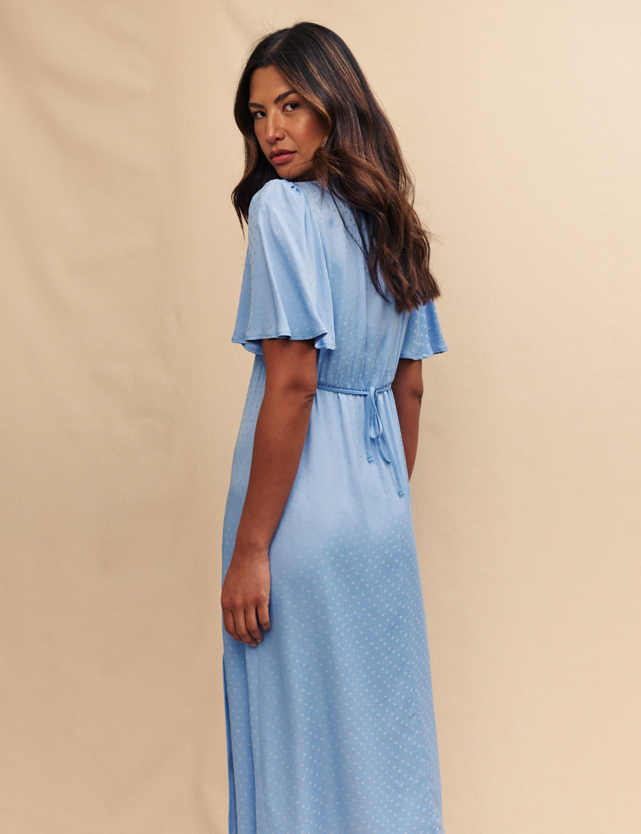 Blue Satin Jacquard Dee Dee Midi Dress