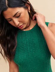 Green A-line Ribbed Midi Dress