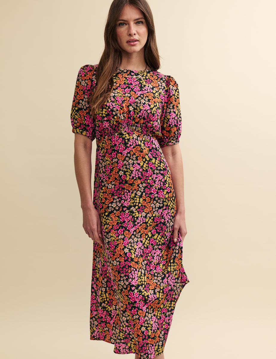 Pink Floral Bonnie Midi Dress