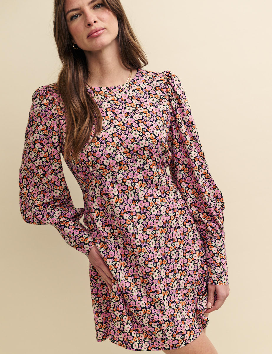 Pink Floral Puff Sleeve Maggie Mini Dress