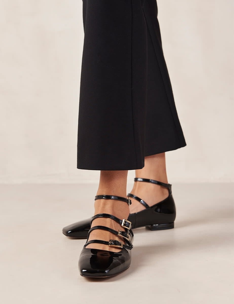 Alohas Luke Black Patent Leather Buckle Ballet Pumps