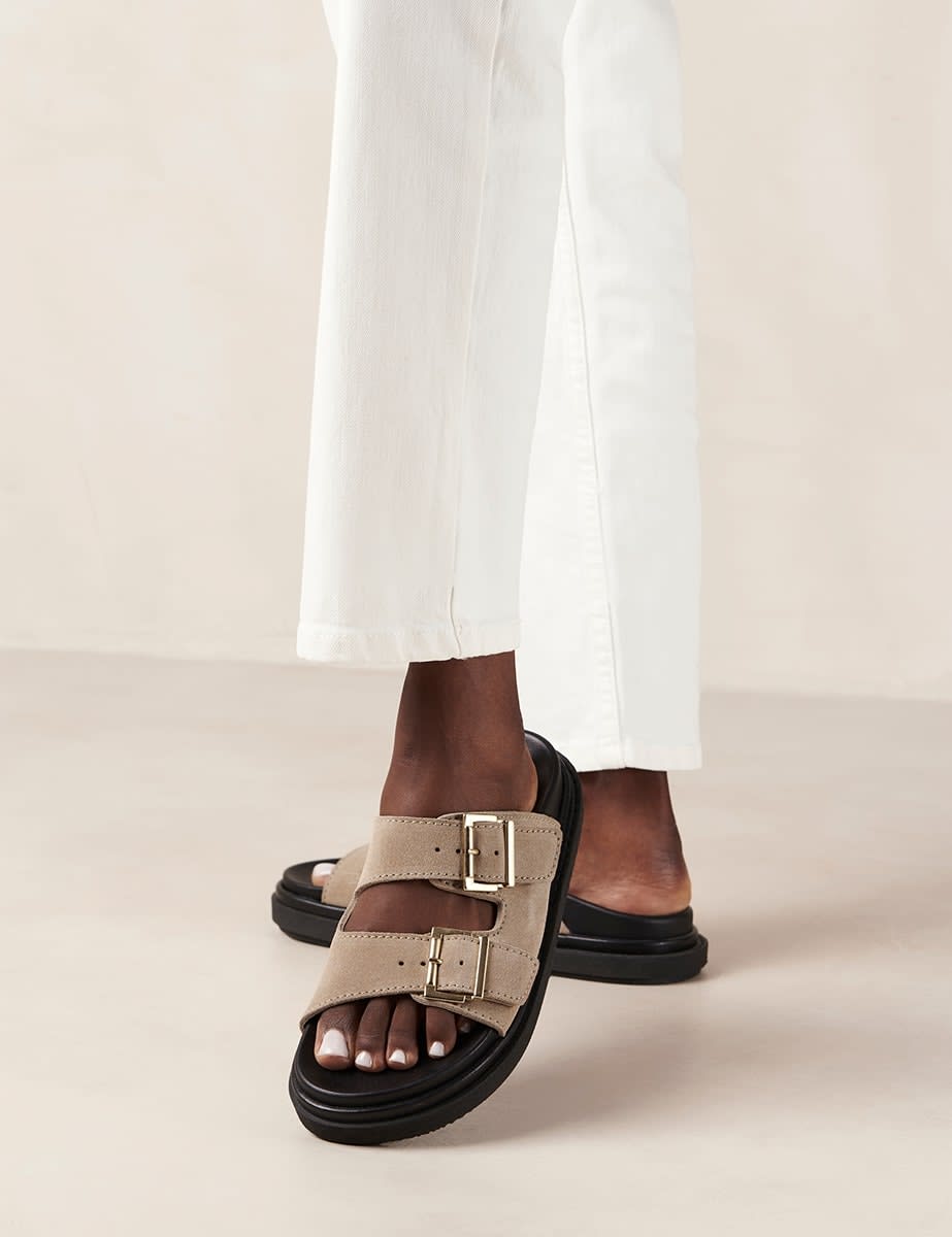 Alohas Taupe Double Strap Suede Sandals