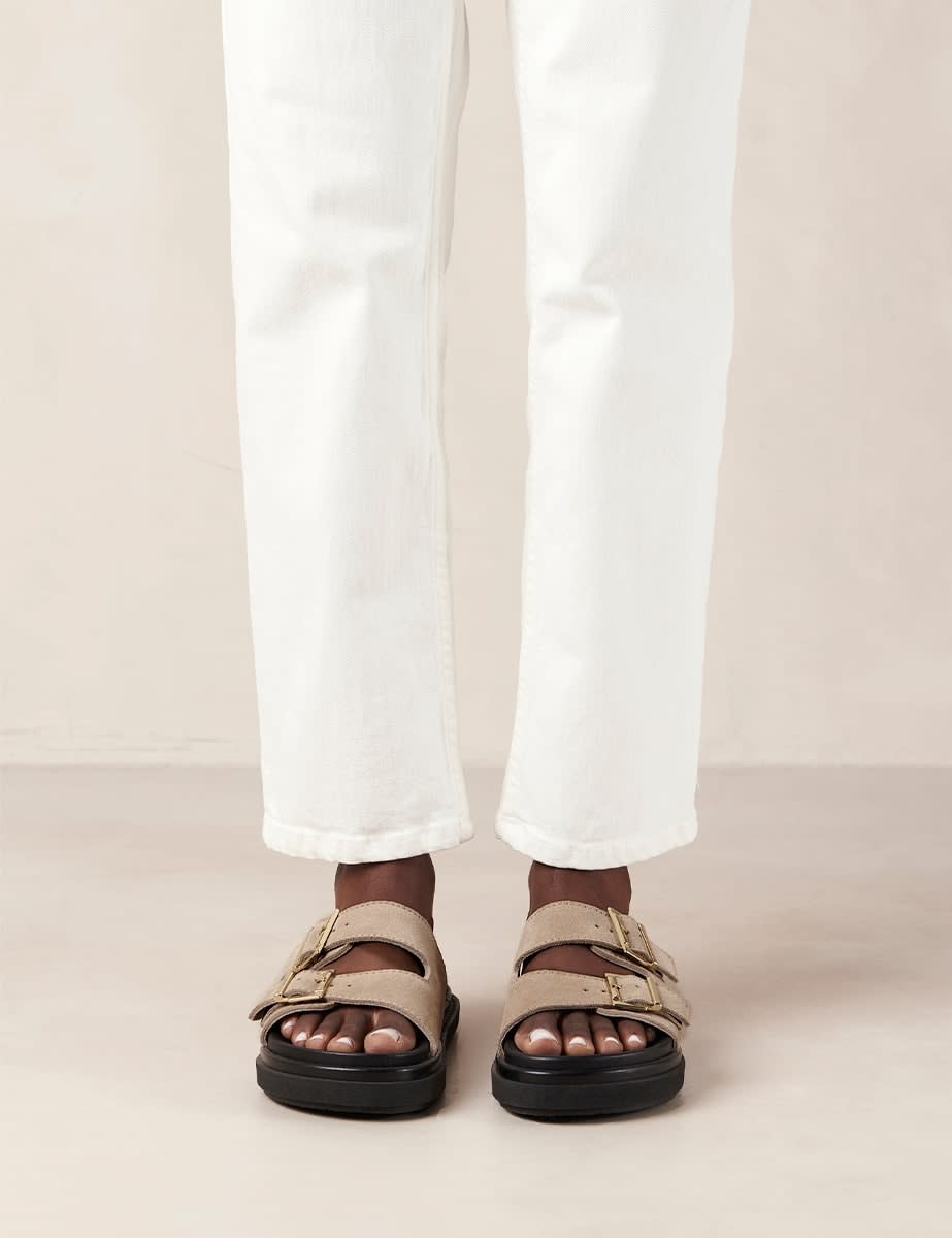 Alohas Taupe Double Strap Suede Sandals