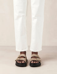 Alohas Taupe Double Strap Suede Sandals