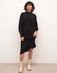 Black Pointelle Detail Midi Dress