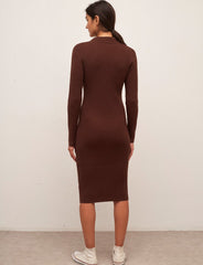 Chocolate Rib Open Collar Midi Dress