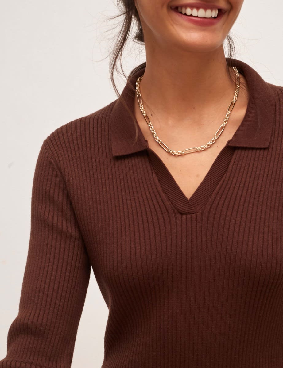 Chocolate Rib Open Collar Midi Dress
