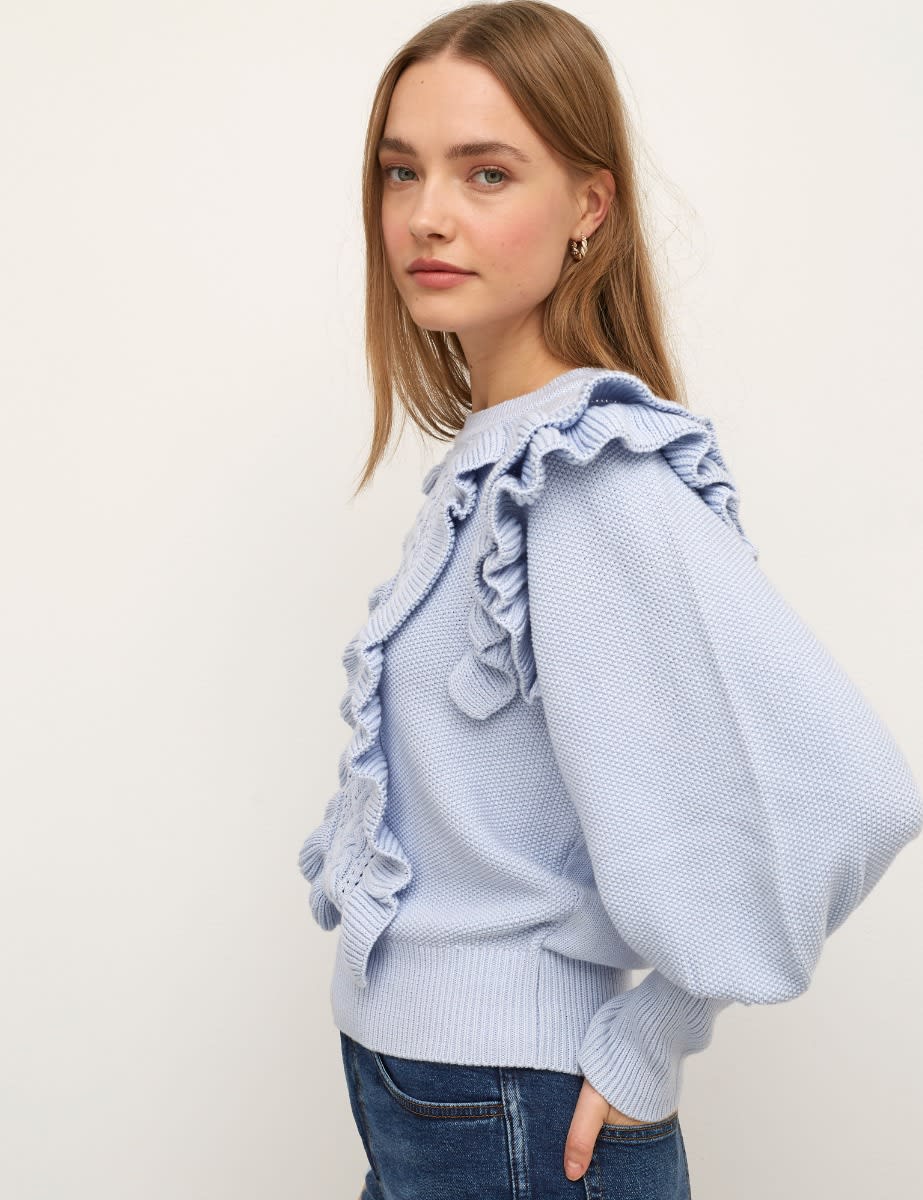 Blue Ruffle & Cable Detail Jumper