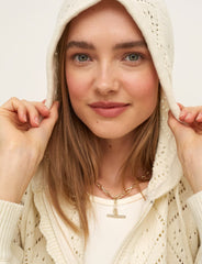Cream Pointelle Stitch Hoodie