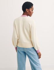 Cream and Pink Contrast Stitch Cardigan