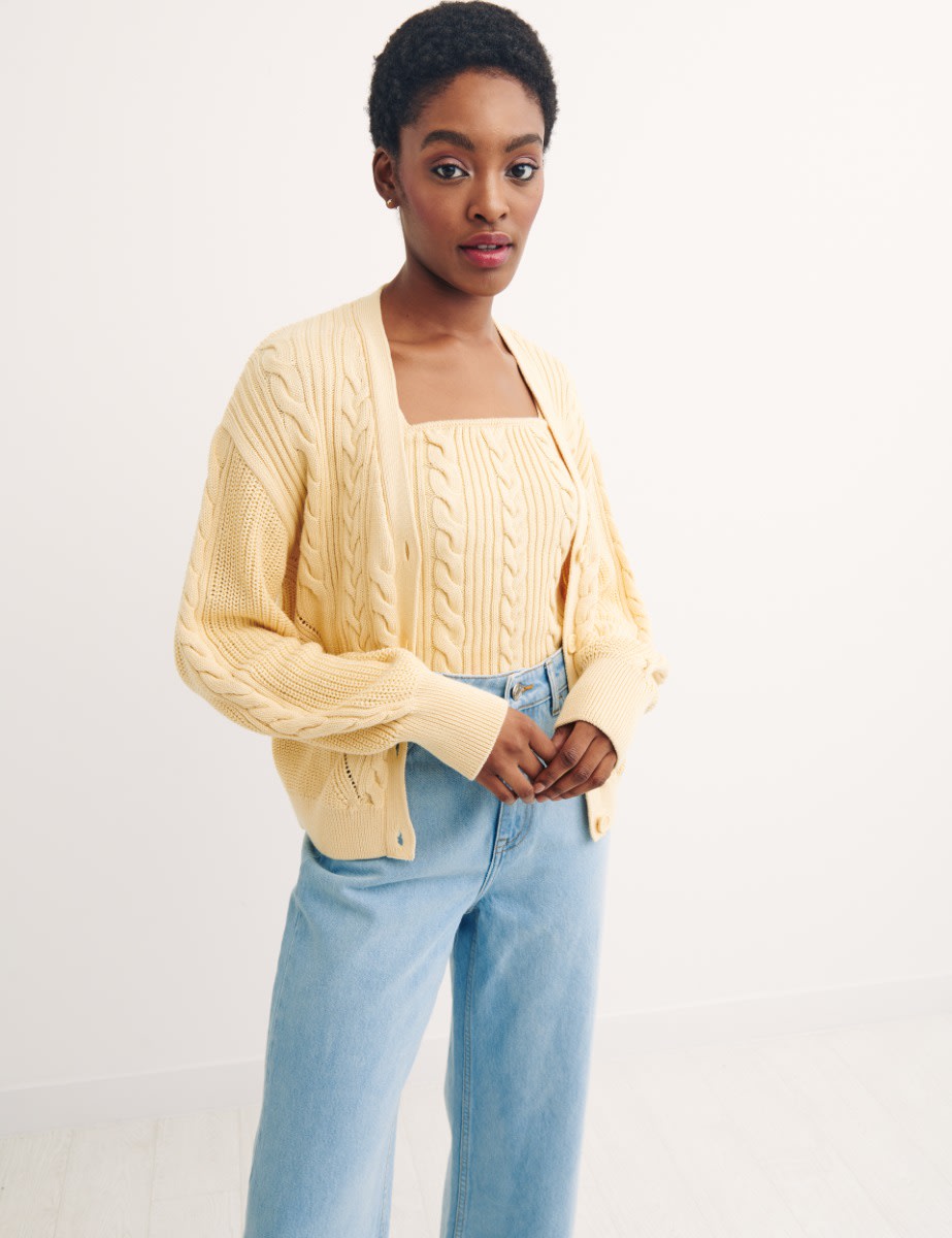 Yellow Cotton Cable Stitch Cardigan