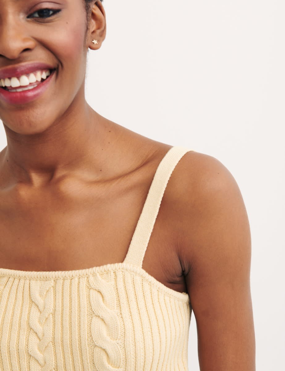 Yellow Cotton Cable Stitch Vest