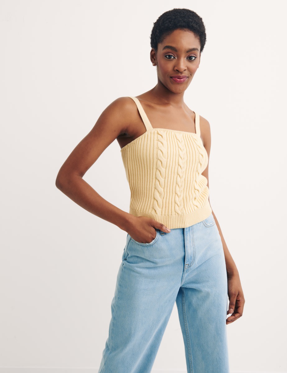 Yellow Cotton Cable Stitch Vest