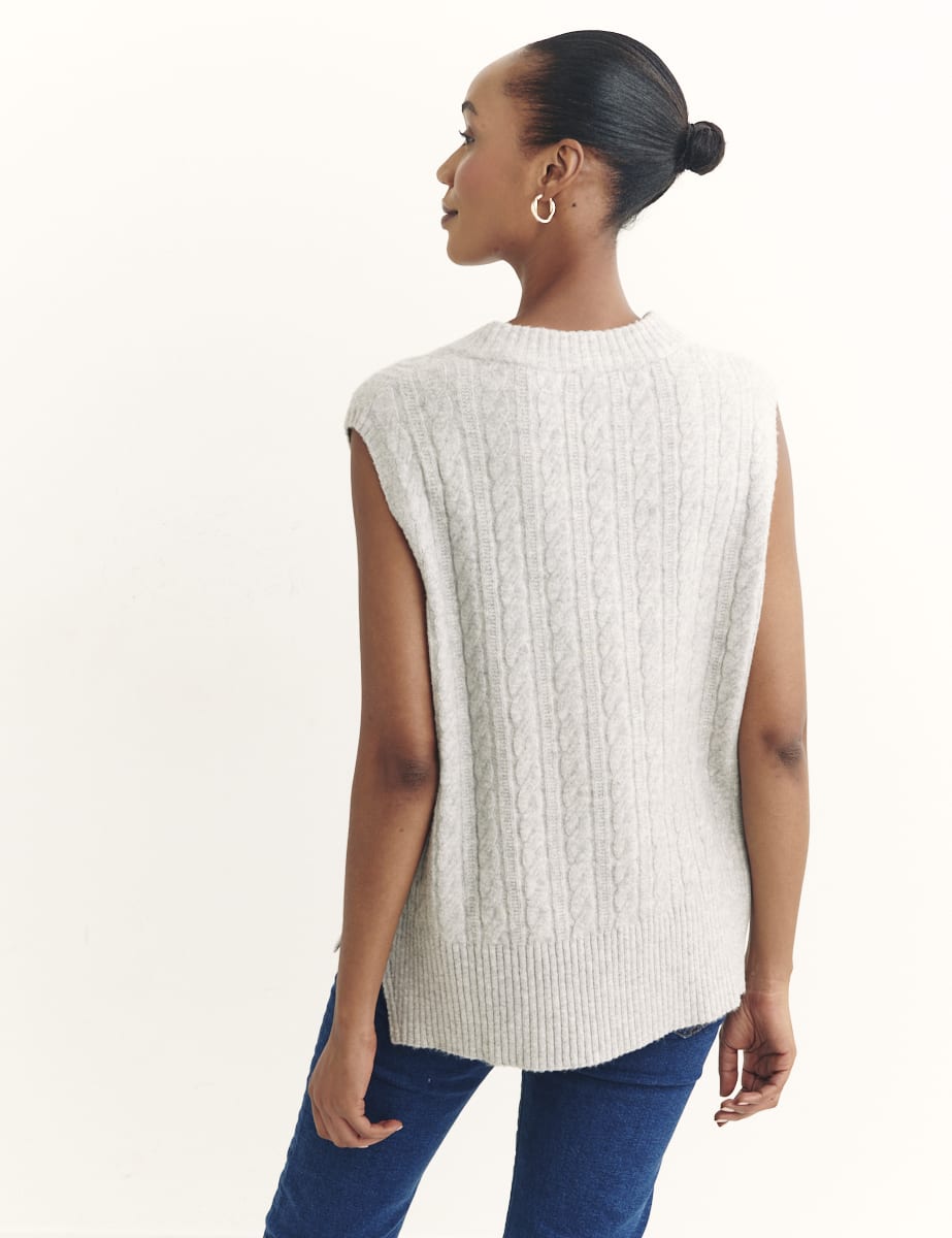 Grey V-Neck Cable Oversized Vest