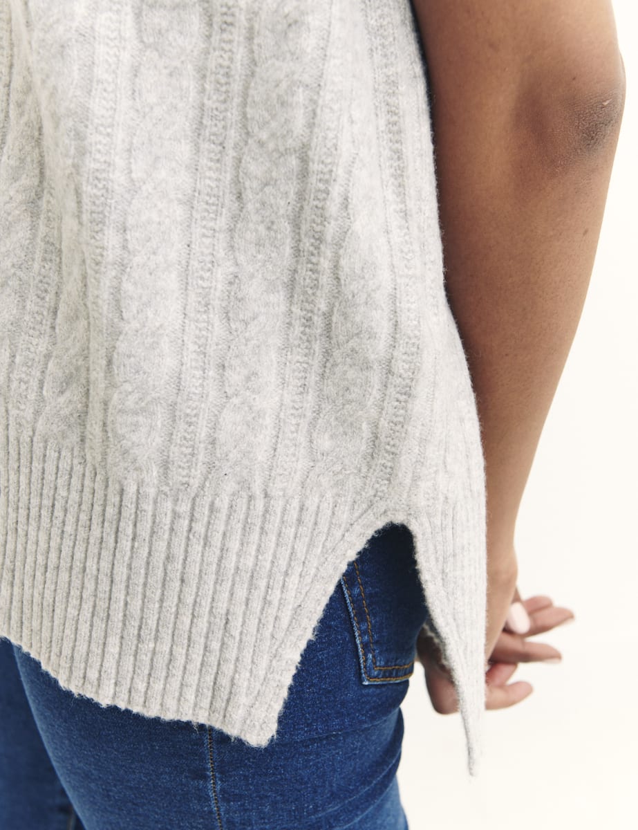 Grey V-Neck Cable Oversized Vest