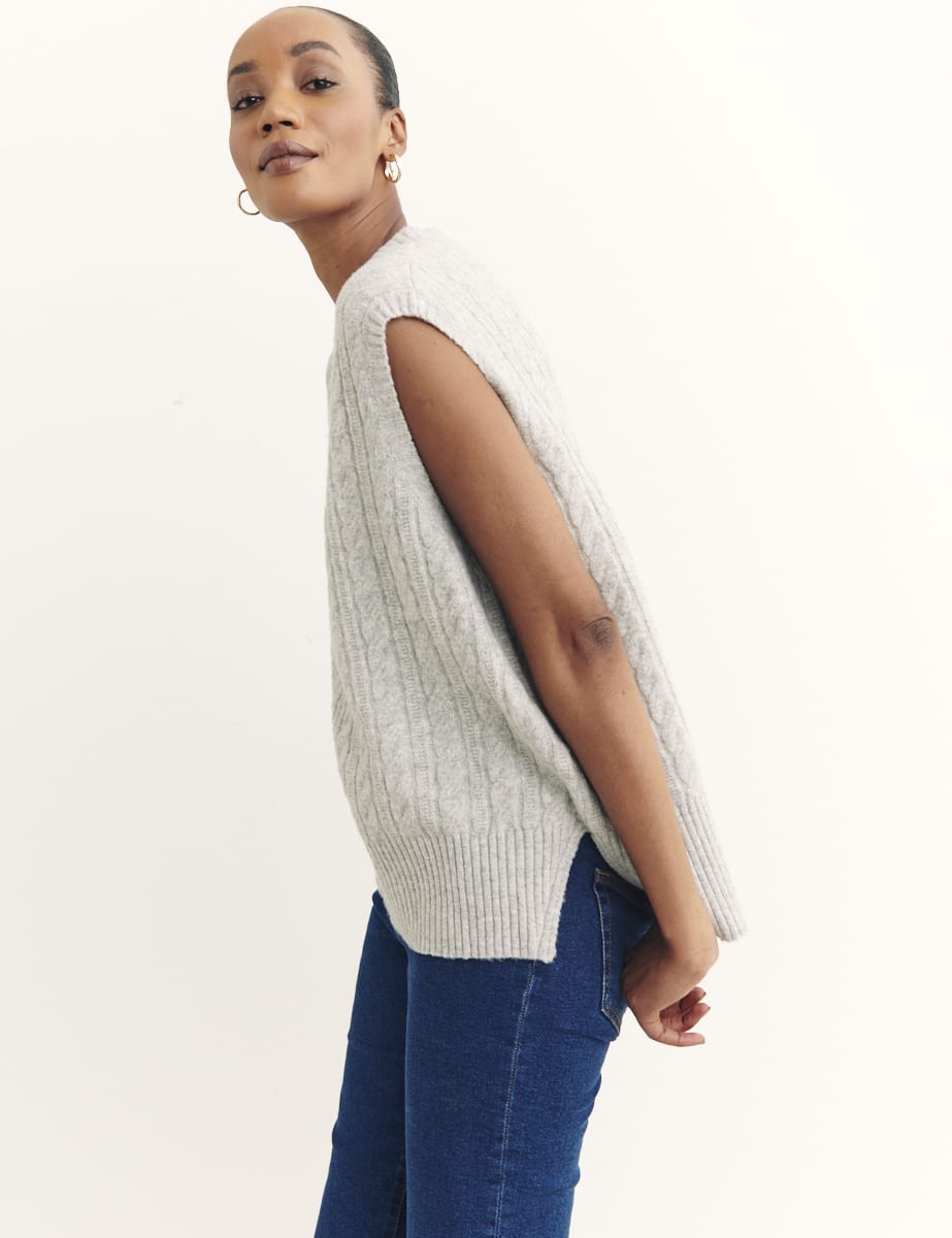 Grey V-Neck Cable Oversized Vest