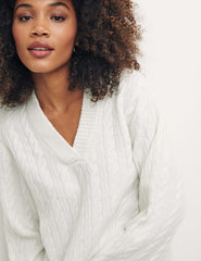 Cream Boyfriend Cable Stitch V Neck Jumper