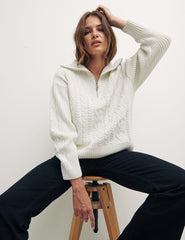 Cream Half Zip Cable Heart Boyfriend Jumper