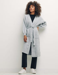 Grey Ribbed Long Line Cardigan