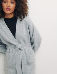 Grey Ribbed Long Line Cardigan