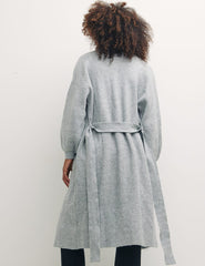 Grey Ribbed Long Line Cardigan