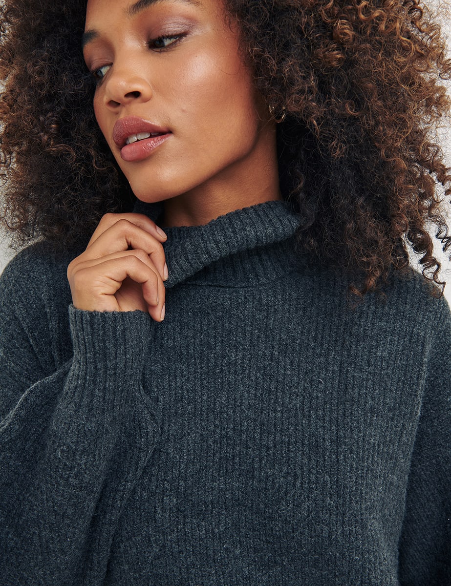 Charcoal High Neck Mini Jumper Dress