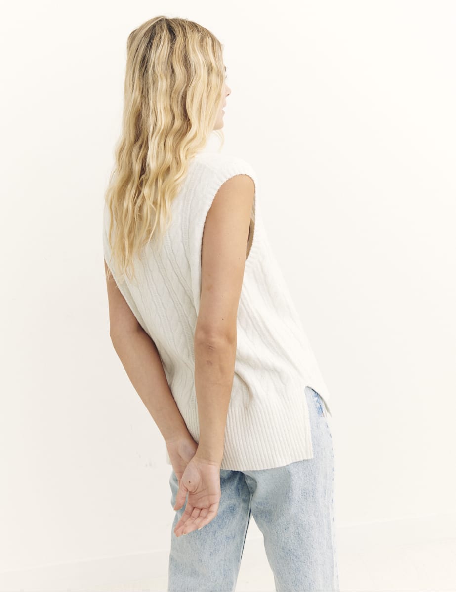 Cream V-Neck Cable Oversized Vest