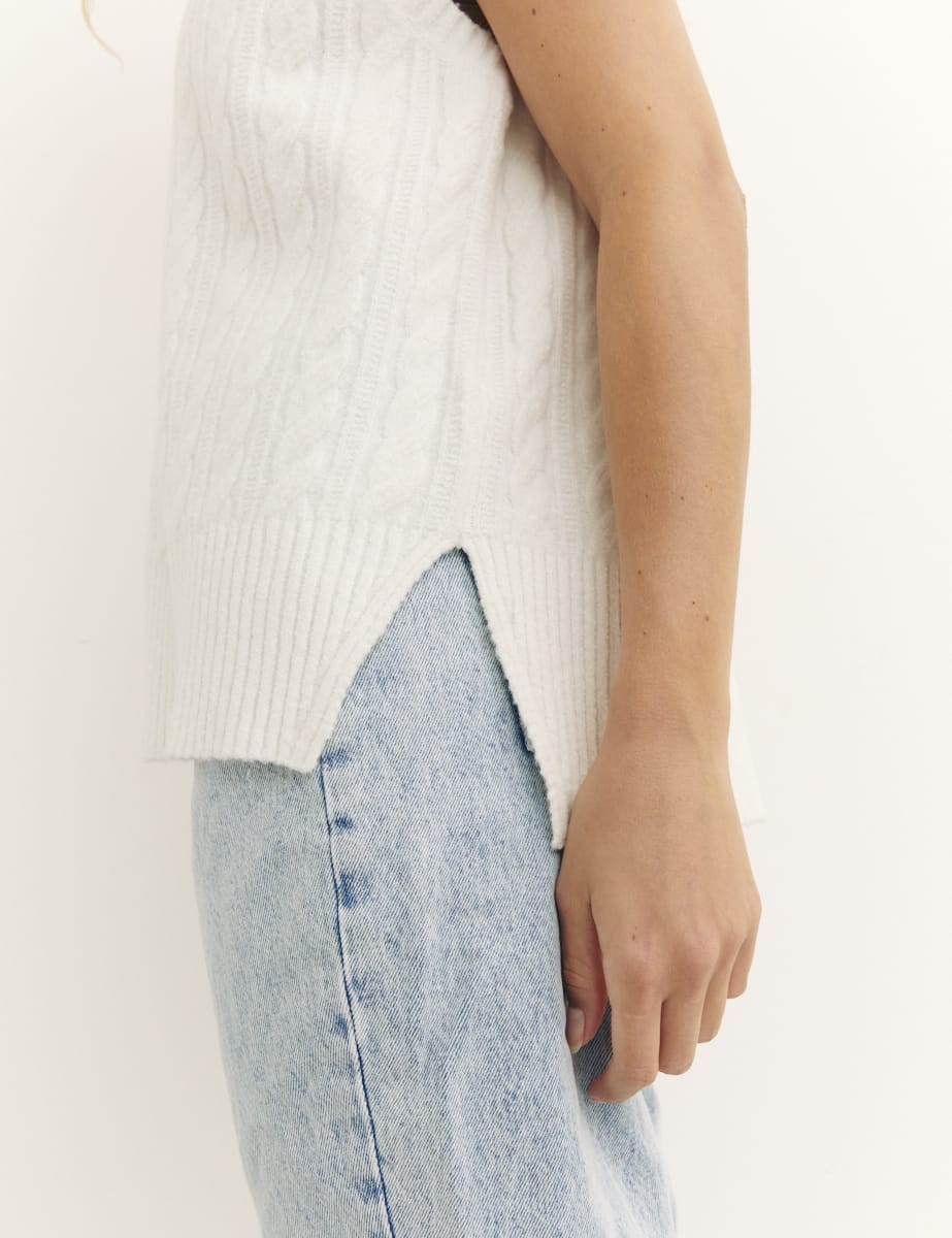 Cream V-Neck Cable Oversized Vest