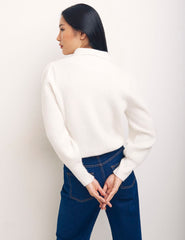 Cream Collar & Placket Bobble Detail Jumper