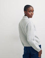 Grey Collar & Trim All Over Rib Jumper