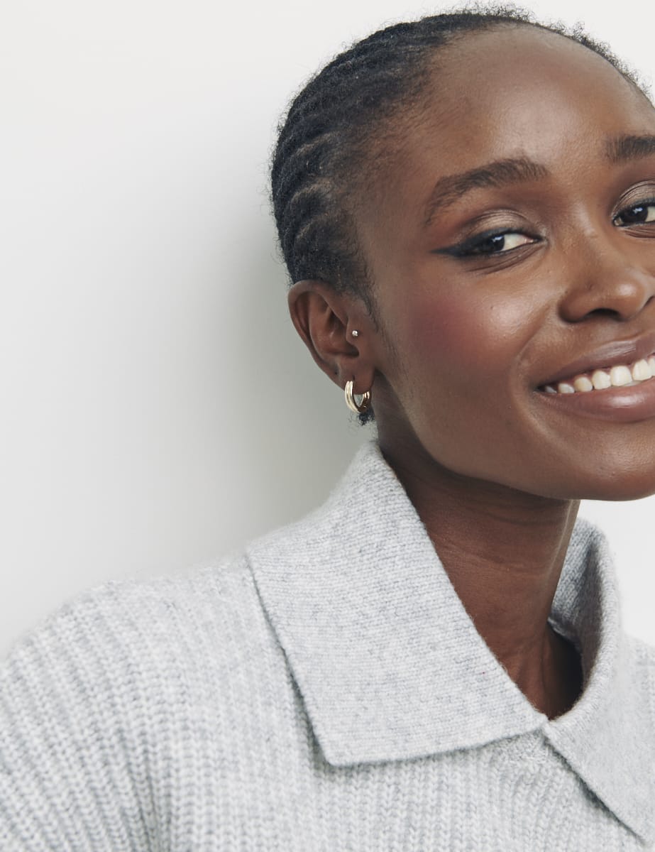 Grey Collar & Trim All Over Rib Jumper