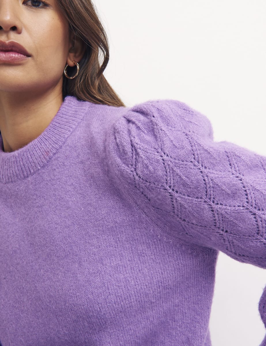 Purple Pointelle Sleeve Detail Jumper