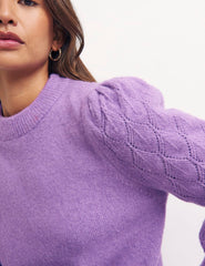 Purple Pointelle Sleeve Detail Jumper