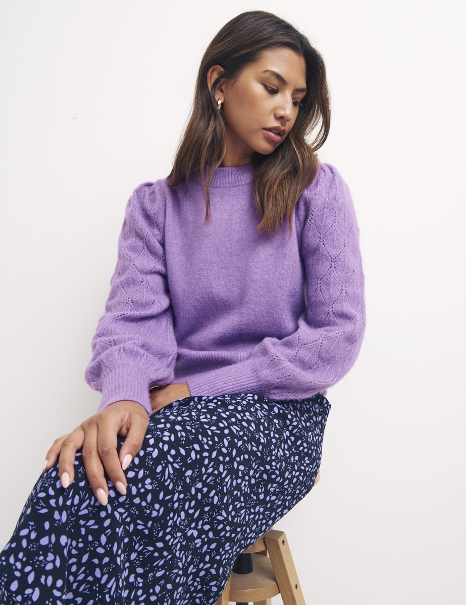 Purple Pointelle Sleeve Detail Jumper