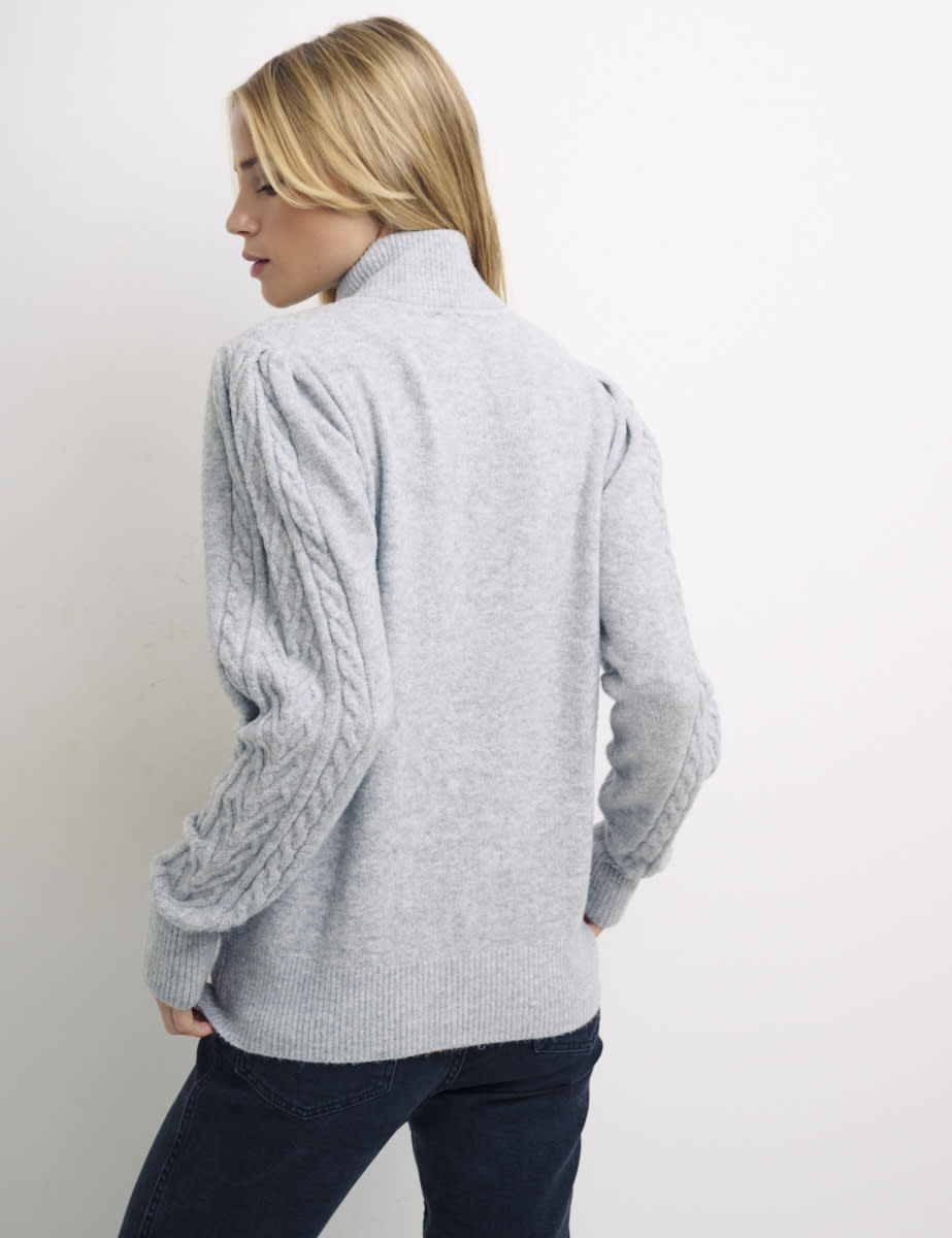 Grey Zip Through Cable Cardigan