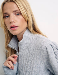 Grey Zip Through Cable Cardigan
