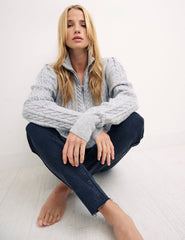 Grey Zip Through Cable Cardigan