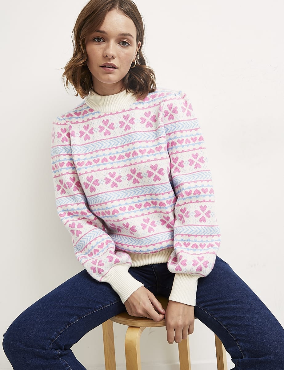 Multi Heart Jacquard Full Sleeve Jumper