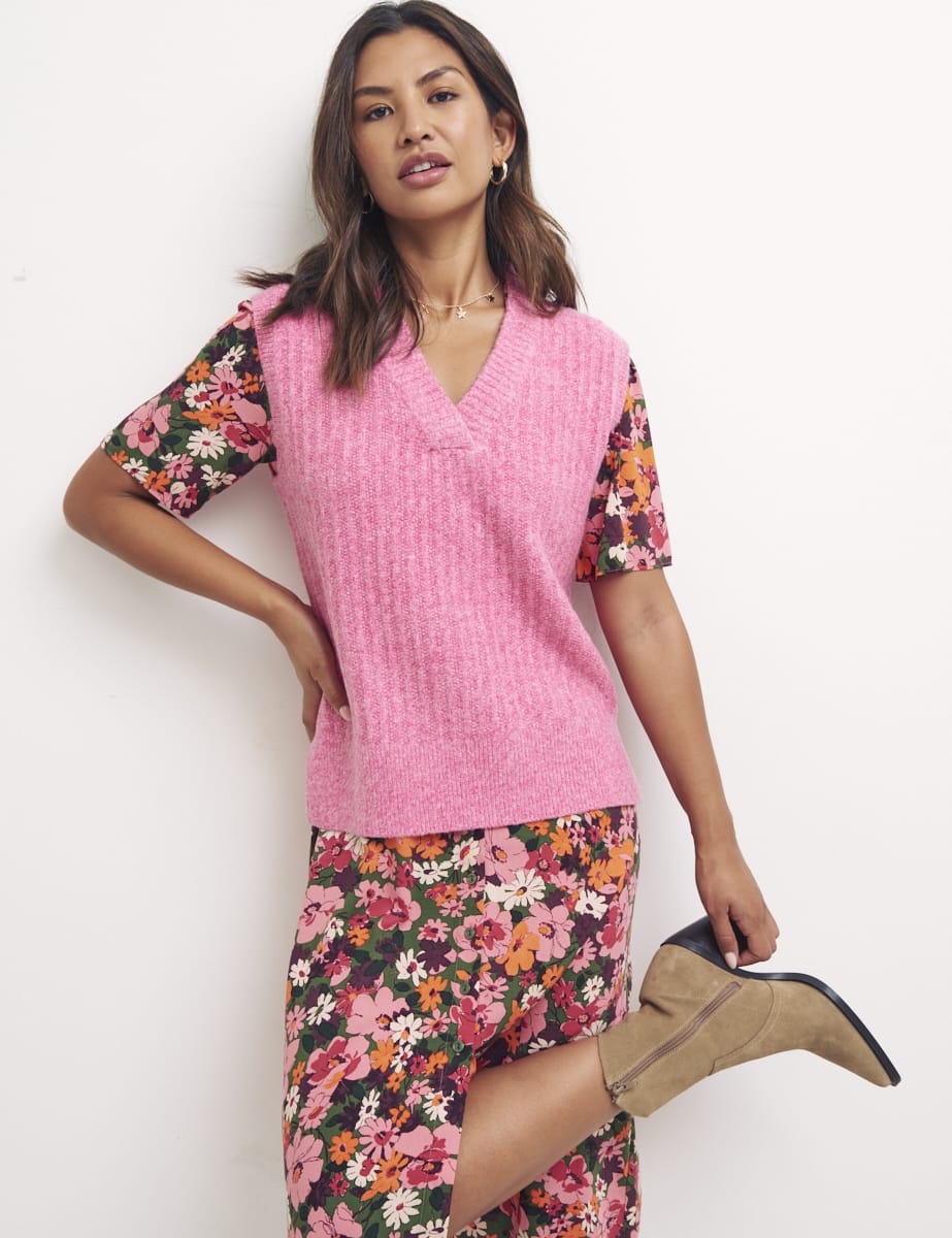 Pink V Neck Oversized Vest