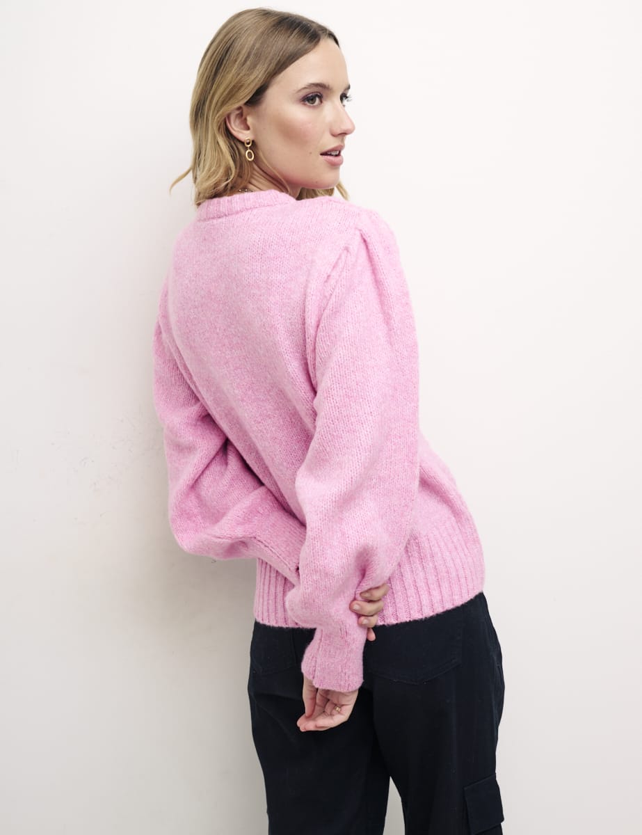 Pink Volume Sleeve Pointelle Panel Jumper
