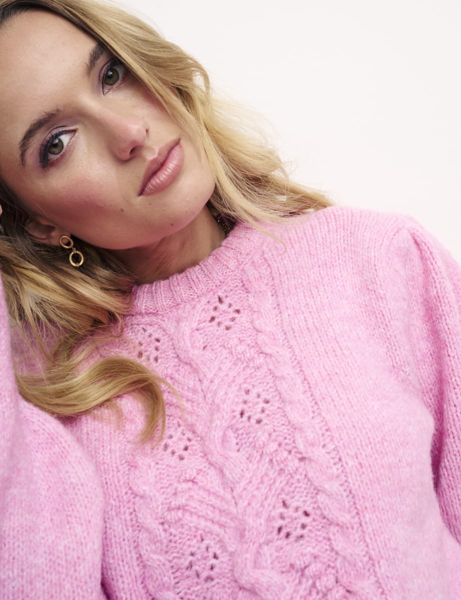 Pink Volume Sleeve Pointelle Panel Jumper