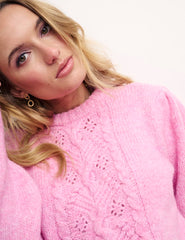 Pink Volume Sleeve Pointelle Panel Jumper