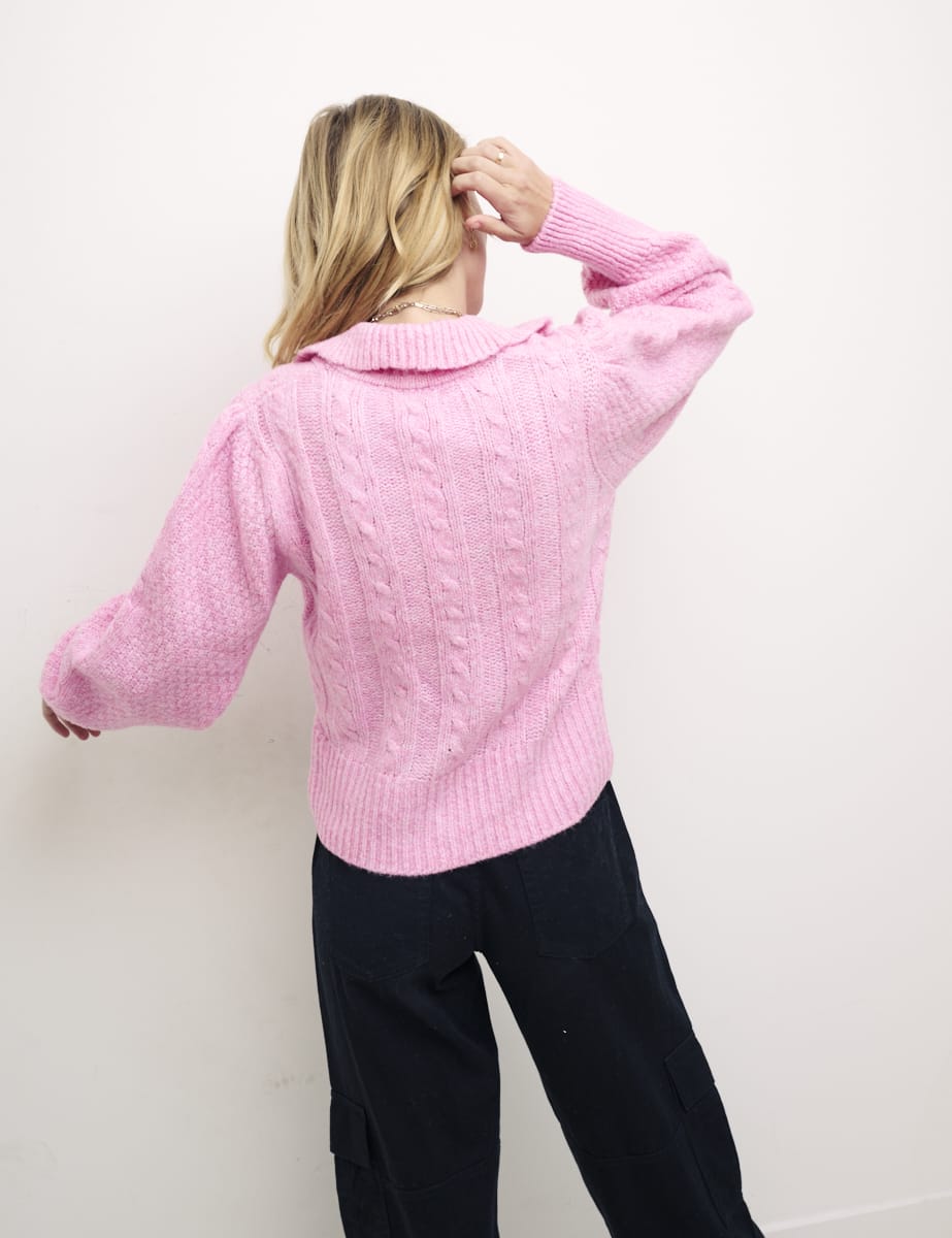 Pink Open Collar Cable Jumper